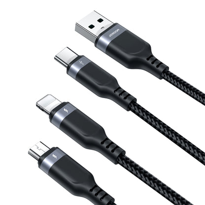 JOYROOM A18 3.5A USB to 8 Pin+USB-C/Type-C+Micro USB 3 in 1 Data Cable, Length:2m(Black) - Multifunction Cable by JOYROOM | Online Shopping UK | buy2fix