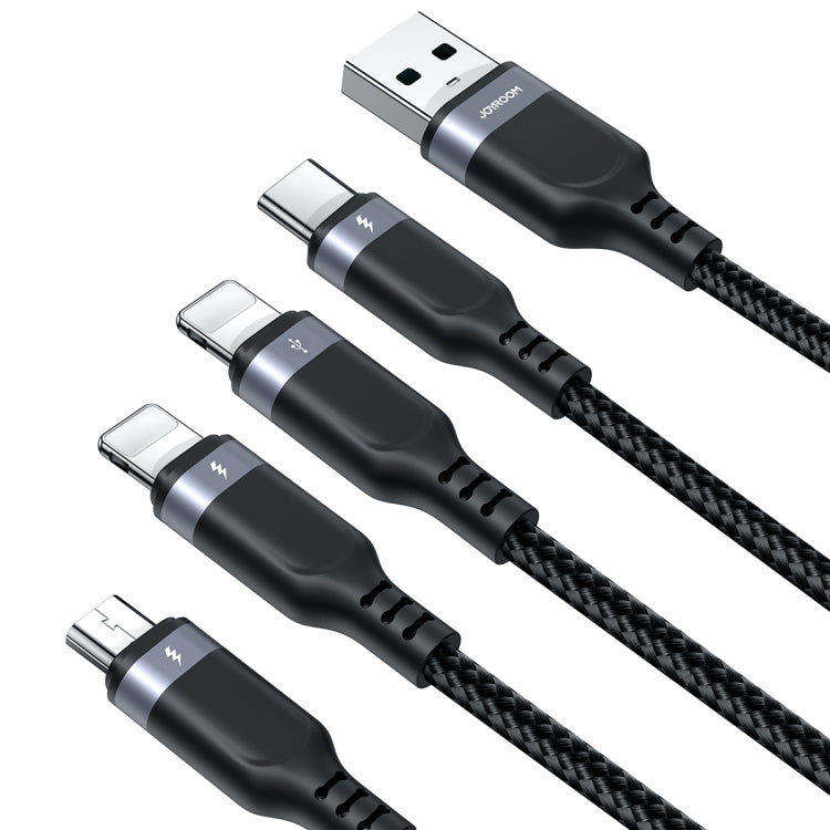 JOYROOM A18 3.5A USB to Dual 8 Pin+USB-C/Type-C+Micro USB 4 in 1 Data Cable, Length: 1.2m(Black) - Multifunction Cable by JOYROOM | Online Shopping UK | buy2fix