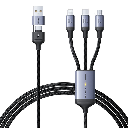 JOYROOM A21 3.5A USB+Type-C to 8 Pin+Type-C+Micro USB 3 in 2 Charging Cable, Length: 1.2m(Black) - Multifunction Cable by JOYROOM | Online Shopping UK | buy2fix
