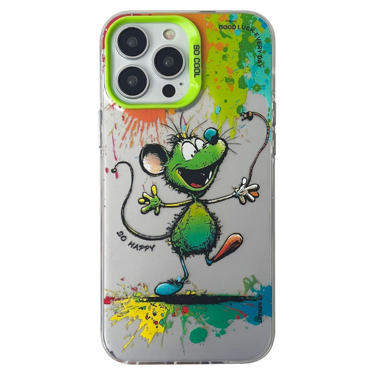 For iPhone 15 Pro Max Double Layer Color Silver Series Animal Oil Painting Phone Case(Happy Mouse) - iPhone 15 Pro Max Cases by buy2fix | Online Shopping UK | buy2fix