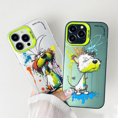 For iPhone 15 Pro Max Double Layer Color Silver Series Animal Oil Painting Phone Case(Jumping Monkey) - iPhone 15 Pro Max Cases by buy2fix | Online Shopping UK | buy2fix