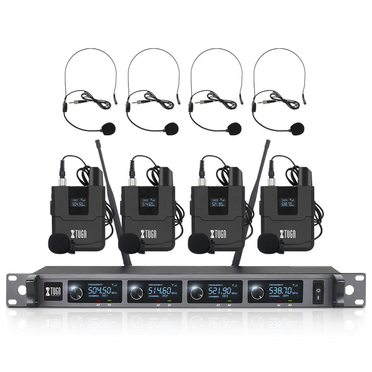 XTUGA A140-B Wireless Microphone System 4 BodyPack Headset Lavalier Microphone(EU Plug) - Microphone by XTUGA | Online Shopping UK | buy2fix