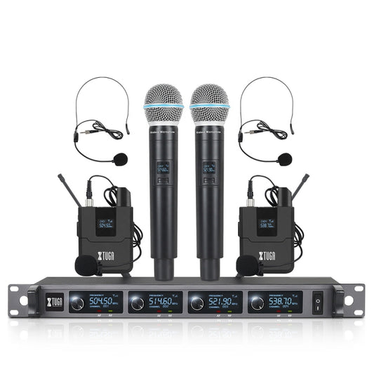 XTUGA A140-HB Wireless Microphone System 4 Channel Handheld Lavalier Headset Microphone(AU Plug) - Microphone by XTUGA | Online Shopping UK | buy2fix