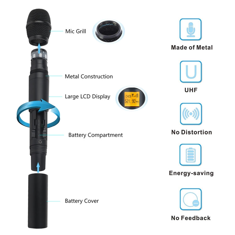 XTUGA A400-HB Professional 4-Channel UHF Wireless Microphone System with 2 Handheld & 2 Headset Microphone(AU Plug) - Microphone by XTUGA | Online Shopping UK | buy2fix