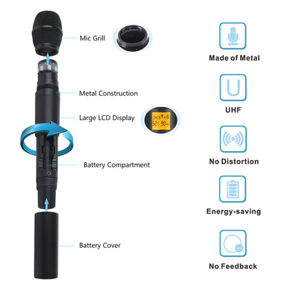 XTUGA A400-H Professional 4-Channel UHF Wireless Microphone System with 4 Handheld Microphone(US Plug) - Microphone by XTUGA | Online Shopping UK | buy2fix