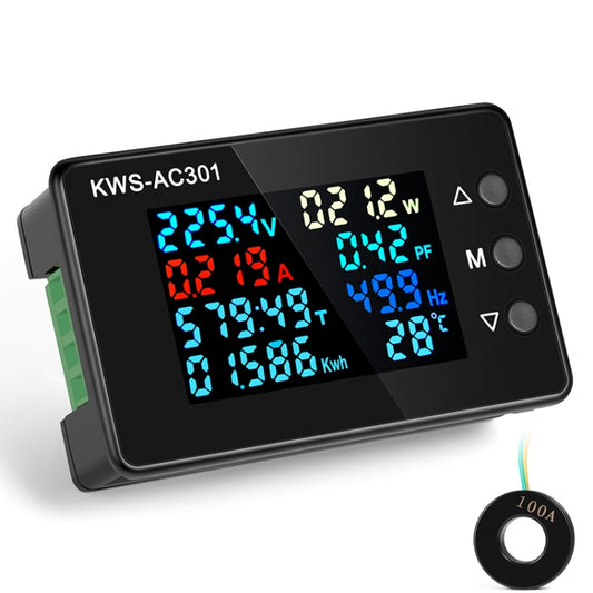 KWS-AC301L-100A 50-300V AC Digital Display Closed Current Voltmeter with 485 Communication(Black) - Current & Voltage Tester by buy2fix | Online Shopping UK | buy2fix