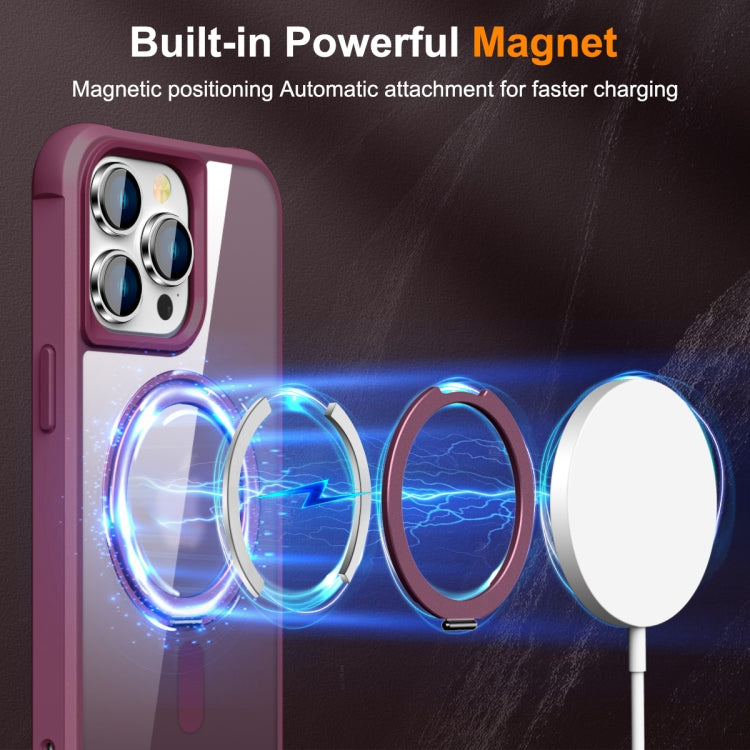 For iPhone 15 Pro MagSafe Magnetic Rotating Holder Phone Case(Wine Red) - iPhone 15 Pro Cases by buy2fix | Online Shopping UK | buy2fix