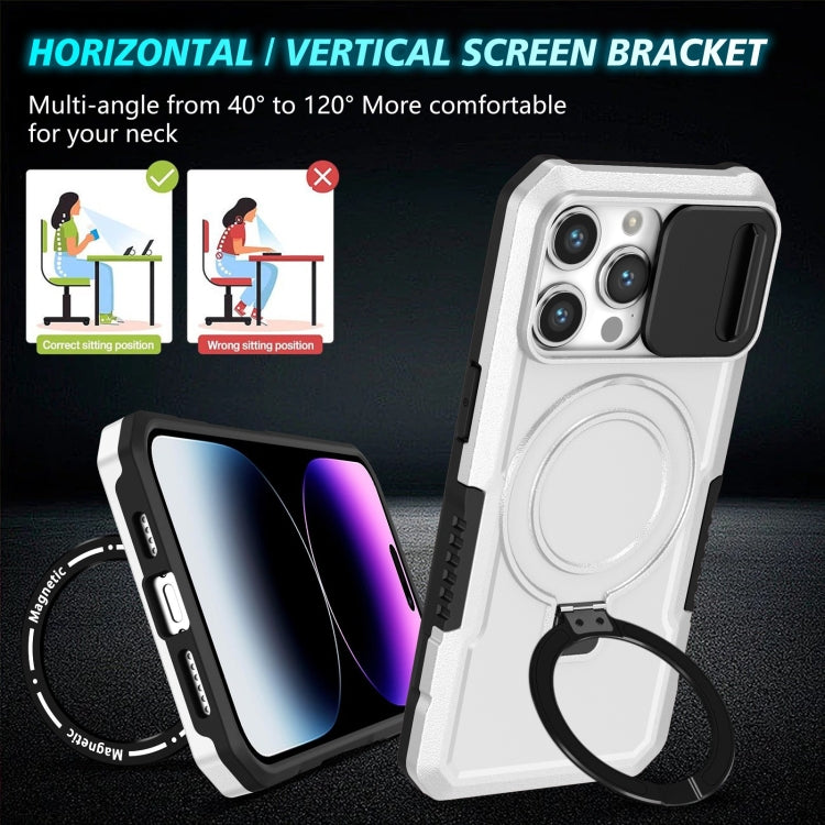 For iPhone 14 Pro Sliding Camshield Magsafe Holder TPU Hybrid PC Phone Case(Black White) - iPhone 14 Pro Cases by buy2fix | Online Shopping UK | buy2fix