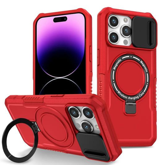 For iPhone 14 Pro Sliding Camshield Magsafe Holder TPU Hybrid PC Phone Case(Red) - iPhone 14 Pro Cases by buy2fix | Online Shopping UK | buy2fix