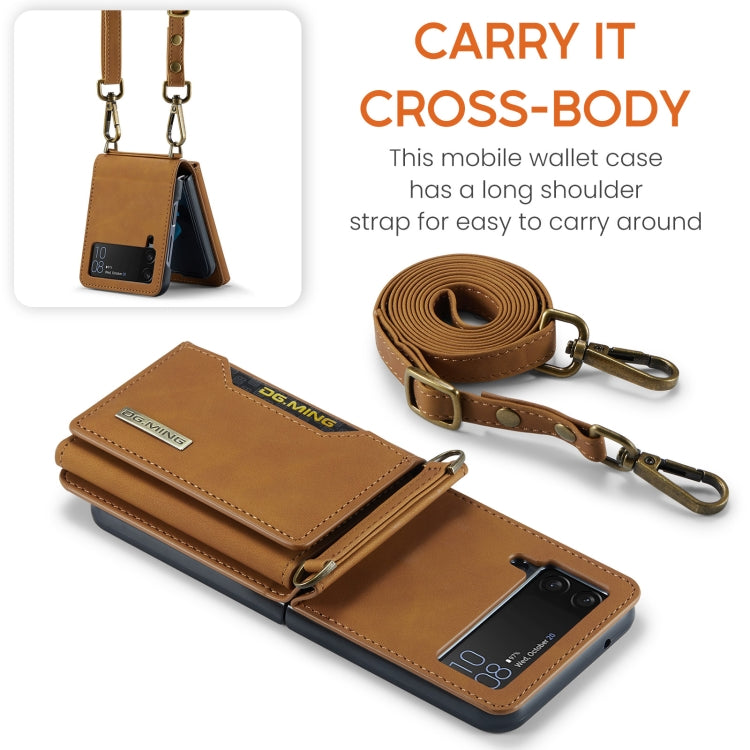 For Samsung Galaxy Z Flip4 5G DG.MING M2 Series Card Bag Magnetic Leather Phone Case(Brown) - Galaxy Z Flip4 5G Cases by DG.MING | Online Shopping UK | buy2fix