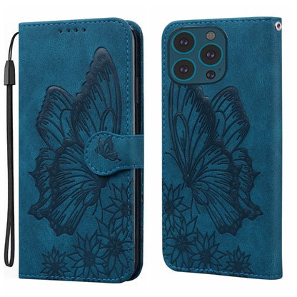 For iPhone 15 Pro Max Retro Skin Feel Butterflies Embossing Leather Phone Case(Blue) - iPhone 15 Pro Max Cases by buy2fix | Online Shopping UK | buy2fix