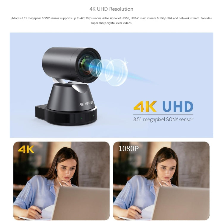 FEELWORLD 4K12X 4K PTZ Camera 12X Optical Zoom AI Tracking HDMI USB IP Remote Control(US Plug) - HD Camera by FEELWORLD | Online Shopping UK | buy2fix