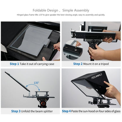 FEELWORLD TP16 16 inch Tablet Horizontal Vertical Prompting Folding Teleprompter, Bluetooth Remote Control(Black) - Other Accessories by FEELWORLD | Online Shopping UK | buy2fix