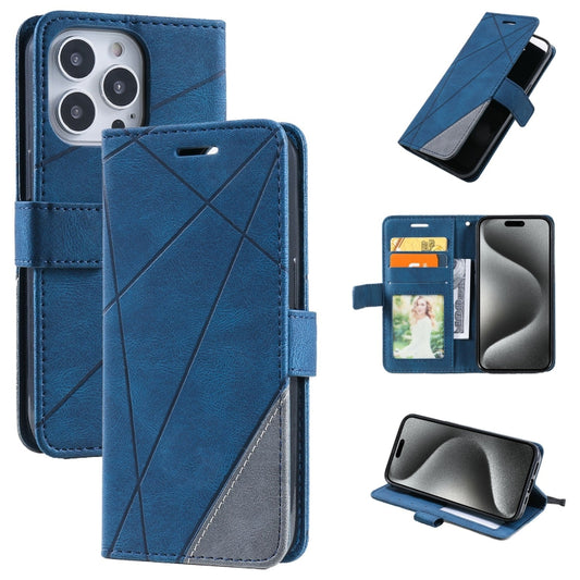 For iPhone 15 Pro Max Skin Feel Splicing Leather Phone Case(Blue) - iPhone 15 Pro Max Cases by buy2fix | Online Shopping UK | buy2fix