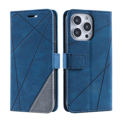 For iPhone 15 Pro Max Skin Feel Splicing Leather Phone Case(Blue) - iPhone 15 Pro Max Cases by buy2fix | Online Shopping UK | buy2fix