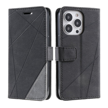 For iPhone 15 Pro Max Skin Feel Splicing Leather Phone Case(Black) - iPhone 15 Pro Max Cases by buy2fix | Online Shopping UK | buy2fix