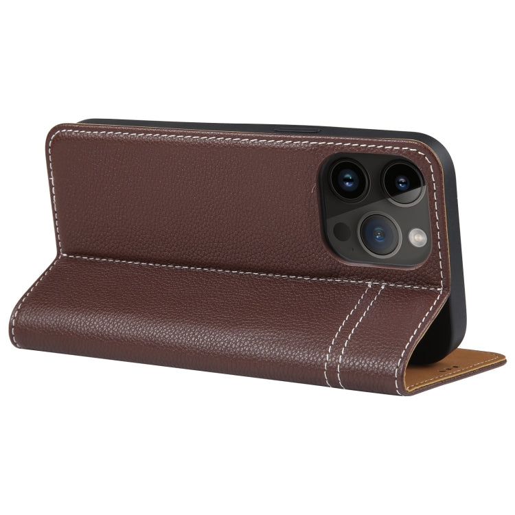 For iPhone 15 Pro Max GEBEI Top-grain Horizontal Flip Leather Phone Case(Brown) - iPhone 15 Pro Max Cases by GEBEI | Online Shopping UK | buy2fix