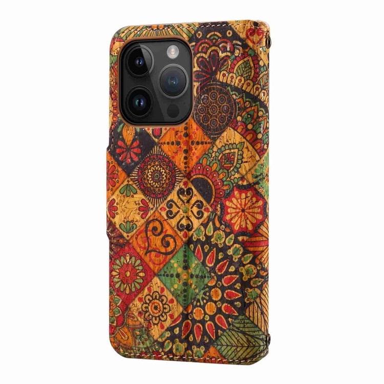 For iPhone 15 Pro Max Denior Flower Language Series Cork Fabric Oil Edge Leather Phone Case(Autumn) - iPhone 15 Pro Max Cases by Denior | Online Shopping UK | buy2fix