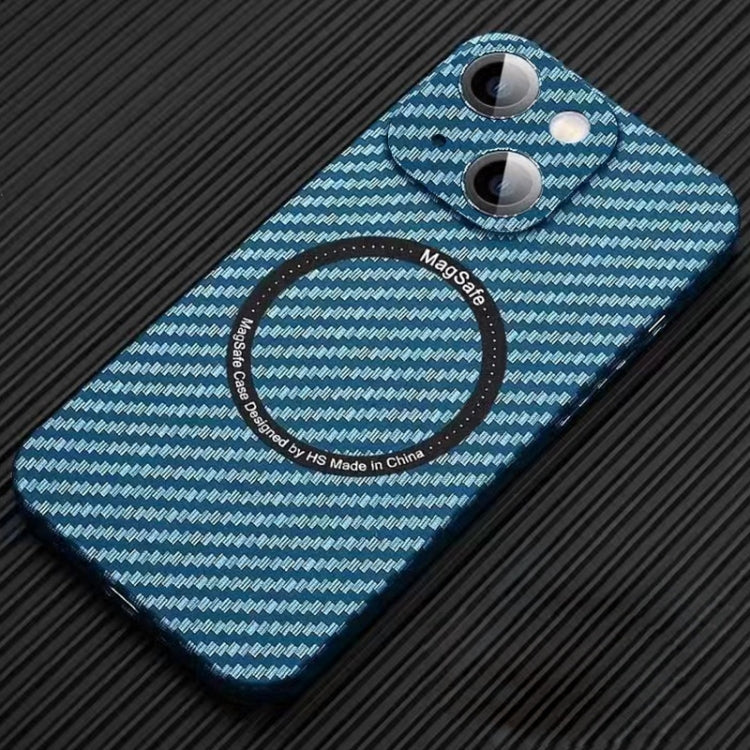 For iPhone 14 Plus MagSafe Magnetic PC Carbon Fiber Phone Case with Lens Film(Blue) - iPhone 14 Plus Cases by buy2fix | Online Shopping UK | buy2fix