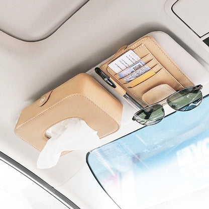 Car Litchi Texture Hanging Tissue Box Sun Visor Card Storage Clip(Beige) - Sunglasses & Glasses Clips by buy2fix | Online Shopping UK | buy2fix