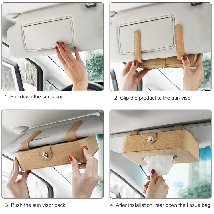 Car Litchi Texture Hanging Tissue Box Sun Visor Card Storage Clip(Beige) - Sunglasses & Glasses Clips by buy2fix | Online Shopping UK | buy2fix