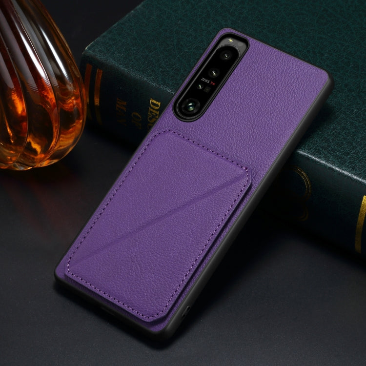 For Sony Xperia 10 IV Denior Imitation Calf Leather Back Phone Case with Holder(Purple) - Sony Cases by Denior | Online Shopping UK | buy2fix