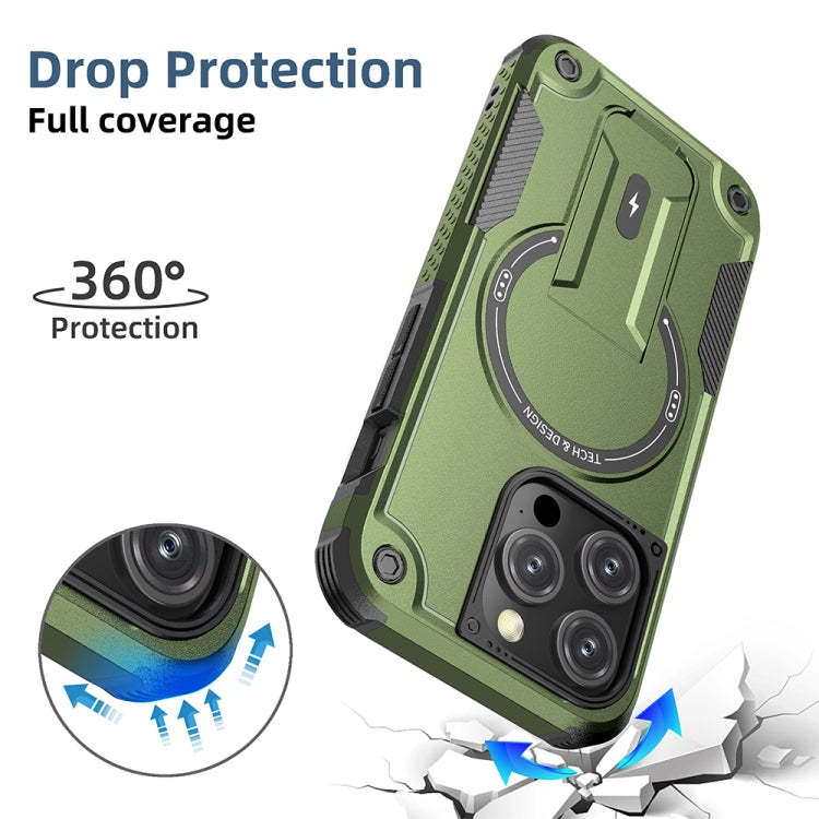 For iPhone 13 Pro Max MagSafe Holder Armor PC Hybrid TPU Phone Case(Army Green) - iPhone 13 Pro Max Cases by buy2fix | Online Shopping UK | buy2fix