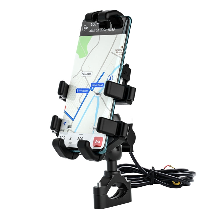 WUPP CS-1098A1 Motorcycle Aluminum Alloy Eight-jaw Mobile Phone Charging Holder with Switch(Black) - Holder by WUPP | Online Shopping UK | buy2fix