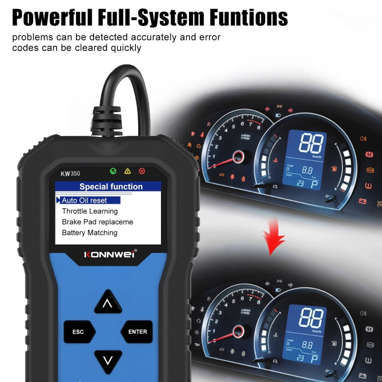 KONNWEI KW350 OBDII 12V Car Diagnostics Detector Scanner with 2 inch Black And White Display Screen V007 for Audi / Volkswagen - In Car by KONNWEI | Online Shopping UK | buy2fix