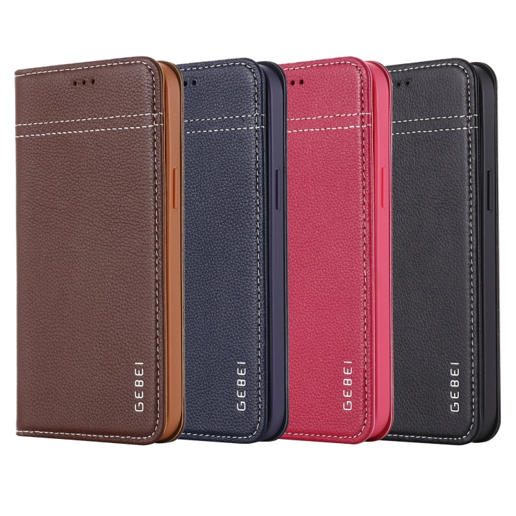 For iPhone 12 mini GEBEI Top-grain Leather Horizontal Flip Protective Case with Holder & Card Slots (Rose Red) - iPhone 12 mini Cases by GEBEI | Online Shopping UK | buy2fix