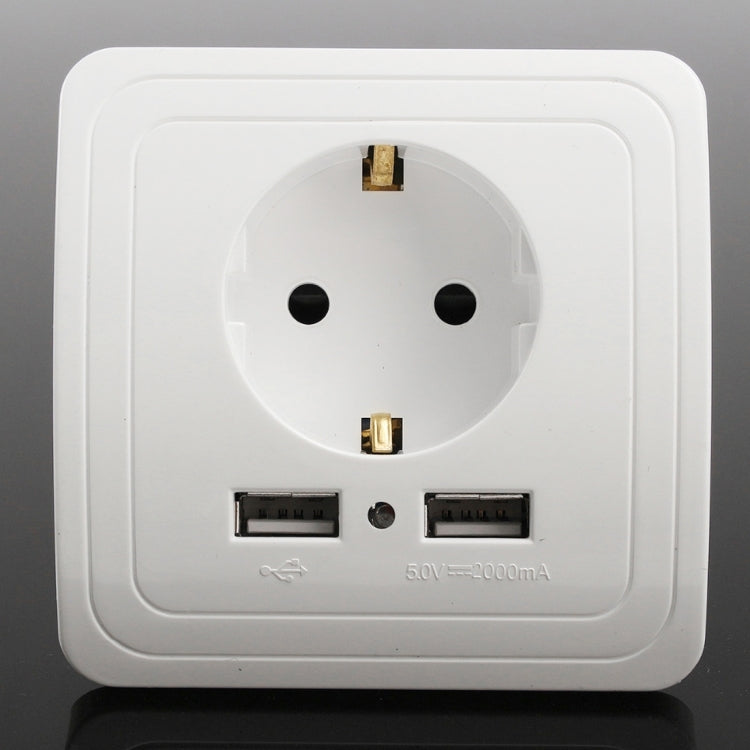 DIXINGE 2A Dual USB Port Wall Charger Adapter 16A EU Plug Socket Power Outlet Panel(White) - Consumer Electronics by buy2fix | Online Shopping UK | buy2fix