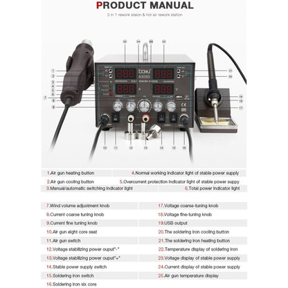 BAKU ba-8305D 110V 3 in 1 4 Digital Display Hot Air Gun Set, US Plug - Electric Soldering Iron by BAKU | Online Shopping UK | buy2fix