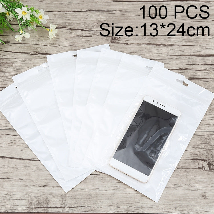 100 PCS 13cm x 24cm Hang Hole Clear Front White Pearl Jewelry Zip Lock Packaging Bag, Custom Printing and Size are welcome -  by buy2fix | Online Shopping UK | buy2fix