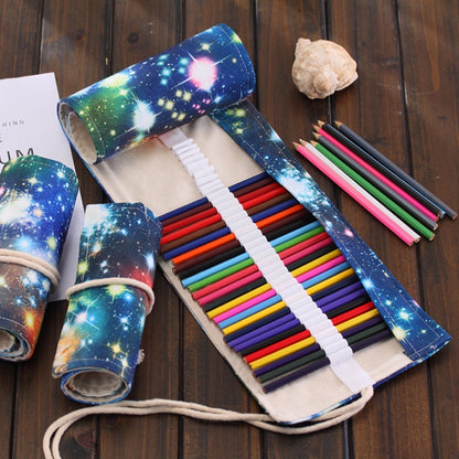 72 Slots Cosmic Galaxy Print Pen Bag Canvas Pencil Wrap Curtain Roll Up Pencil Case Stationery Pouch - Home & Garden by buy2fix | Online Shopping UK | buy2fix