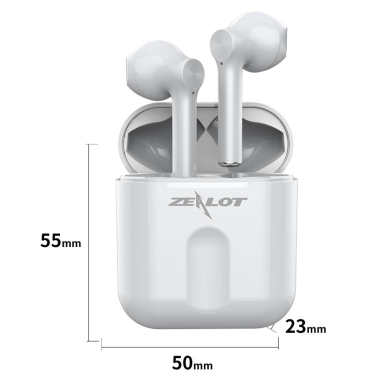 ZEALOT T2 Bluetooth 5.0 TWS Wireless Bluetooth Earphone with Charging Box, Support Touch & Call & Power Display(White) - TWS Earphone by ZEALOT | Online Shopping UK | buy2fix