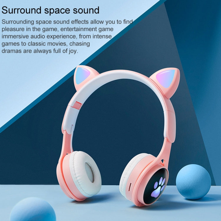 B30 Cat Paw Cat Ears Colorful Luminous Foldable Bluetooth Headset with 3.5mm Jack & TF Card Slot(White) - Headset & Headphone by buy2fix | Online Shopping UK | buy2fix