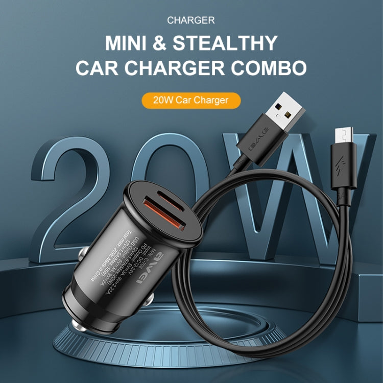 awei C-706 20W PD Type-C + QC 3.0 Type-A Car Charger with CL-110T Data Cable - Car Charger by awei | Online Shopping UK | buy2fix