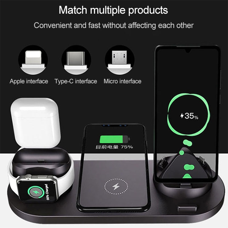 6 in 1 10W Qi Standard Wireless Charger Stand (White) - Apple Accessories by buy2fix | Online Shopping UK | buy2fix