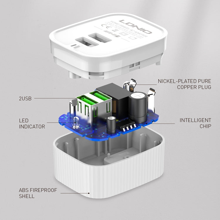 LDNIO A201 2.4A Dual USB Charging Head Travel Direct Charge Mobile Phone Adapter Charger With Micro USB Data Cable(EU Plug) - USB Charger by LDNIO | Online Shopping UK | buy2fix