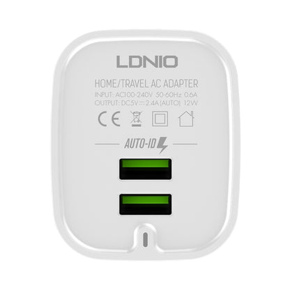 LDNIO A201 2.4A Dual USB Charging Head Travel Direct Charge Mobile Phone Adapter Charger With Micro USB Data Cable(US Plug) - Apple Accessories by LDNIO | Online Shopping UK | buy2fix