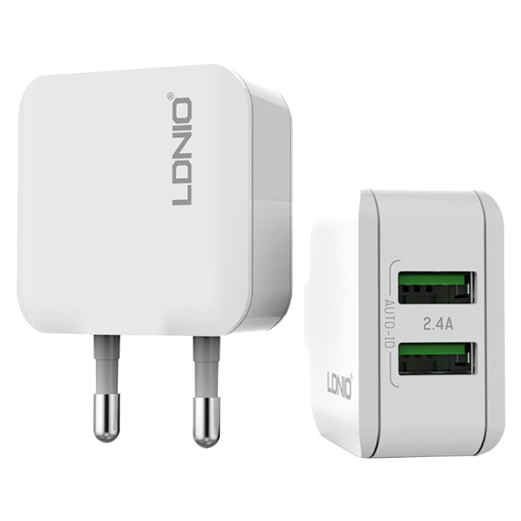 LDNIO A2201 2.4A Dual USB Charging Head Travel Direct Charge Mobile Phone Adapter Charger With Type-C Data Cable(EU Plug) - Apple Accessories by LDNIO | Online Shopping UK | buy2fix