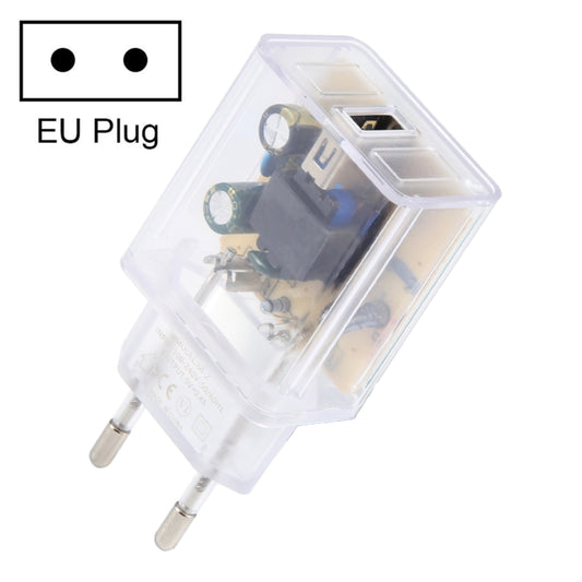 64-2 2A USB Transparent Charger, Specification: EU Plug - USB Charger by buy2fix | Online Shopping UK | buy2fix