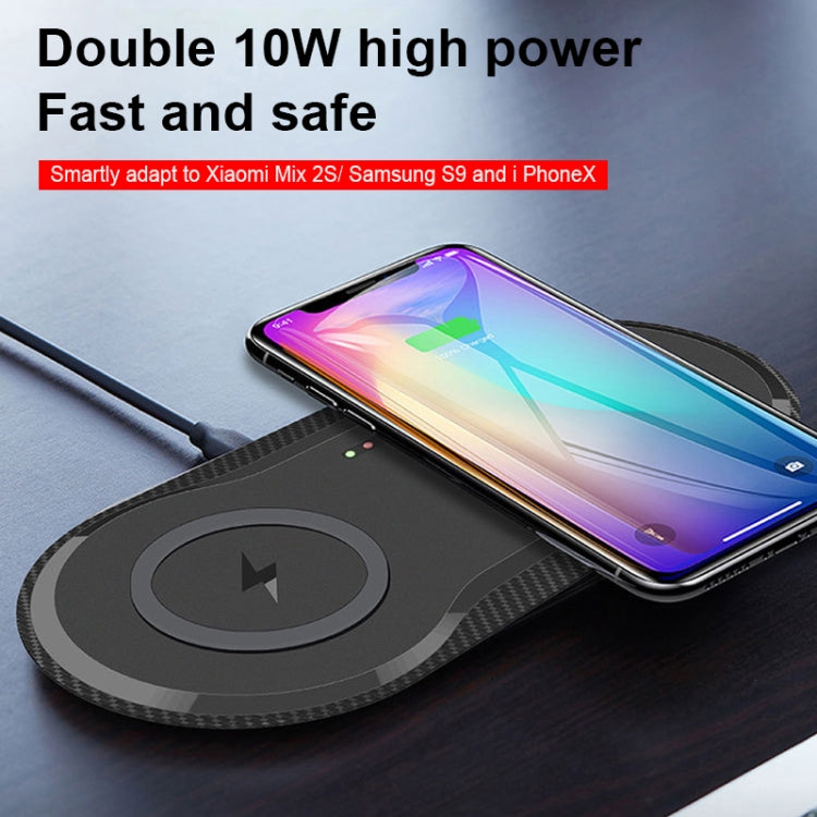 10W 5V / 9V Wireless Dual Mobile Phone Fast Charger Base for All Support the QI Standard Mobile Phones (Black) - Apple Accessories by buy2fix | Online Shopping UK | buy2fix