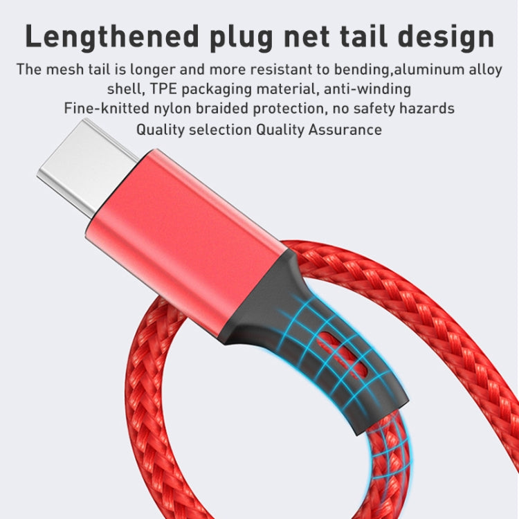 1.2m Nylon Weave 3 in 1 2.4A USB to Micro USB + 8 Pin + Type-C Charging Cable(Red) - Multifunction Cable by buy2fix | Online Shopping UK | buy2fix