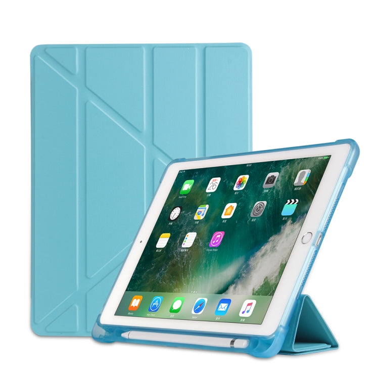 Multi-folding Shockproof TPU Protective Case for iPad 9.7 (2018) / 9.7 (2017) / air / air2, with Holder & Pen Slot(Sky Blue) - Apple Accessories by buy2fix | Online Shopping UK | buy2fix