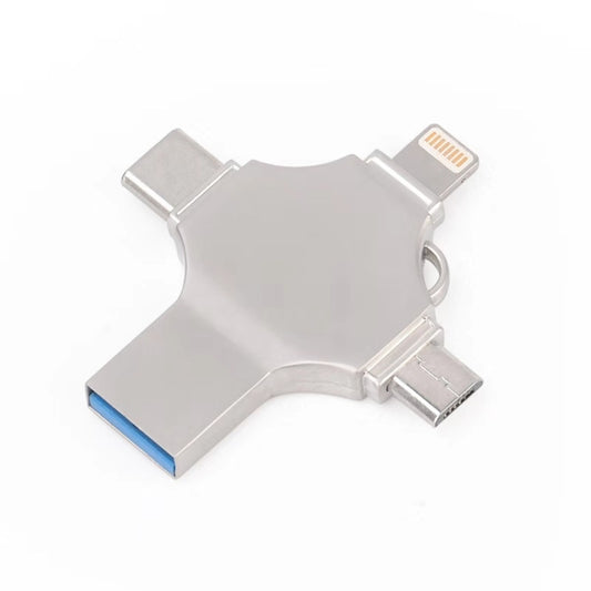 Cross 4 in 1 128GB 8 Pin + Micro USB + USB-C / Type-C + USB 3.0 Metal Flash Disk(Silver) - USB Flash Drives by buy2fix | Online Shopping UK | buy2fix