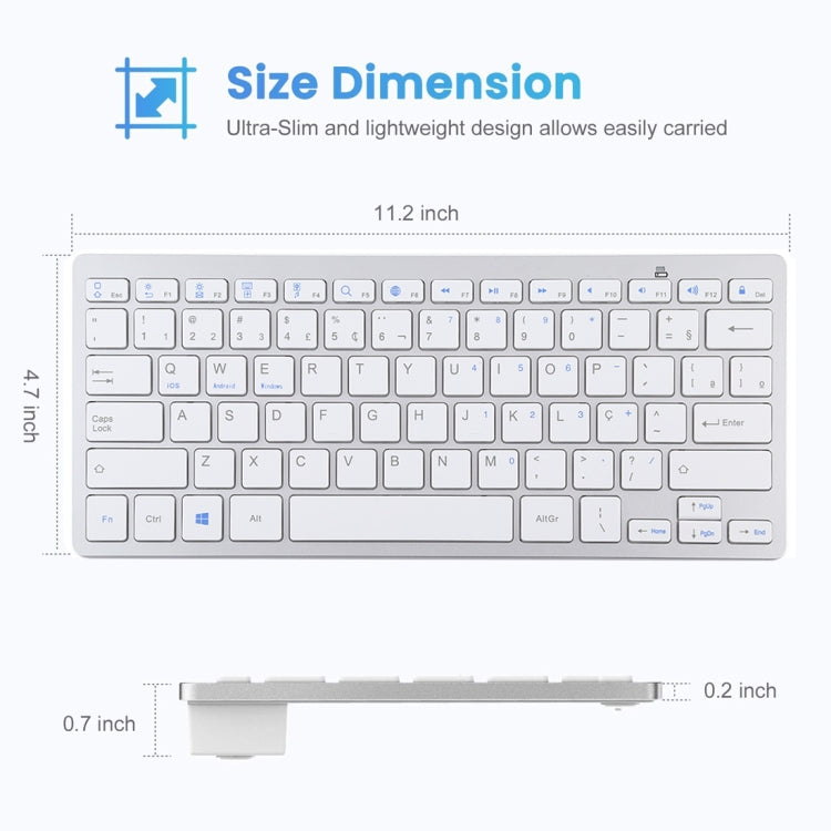 WB-8022 Ultra-thin Wireless Bluetooth Keyboard for iPad, Samsung, Huawei, Xiaomi, Tablet PCs or Smartphones, Portuguese Keys(Silver) - Computer & Networking by buy2fix | Online Shopping UK | buy2fix