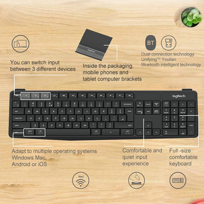 Logitech K375S Wireless Bluetooth Dual Mode Silent Keyboard (Black) - Wireless Keyboard by Logitech | Online Shopping UK | buy2fix