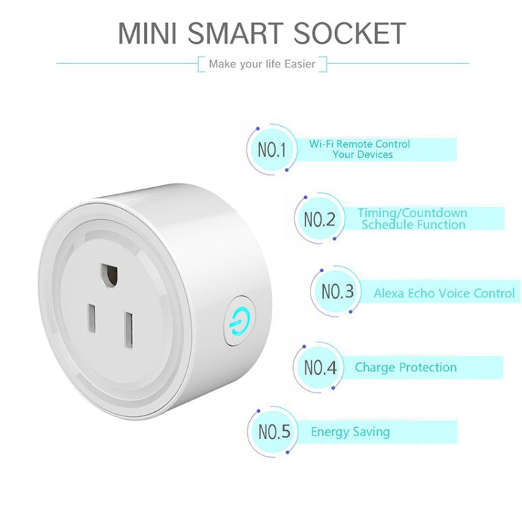 10A Round Shape WiFi Mini Plug APP Remote Control Timing Smart Socket Works with Alexa & Google Home, AC 100-240V, US Plug - Consumer Electronics by buy2fix | Online Shopping UK | buy2fix