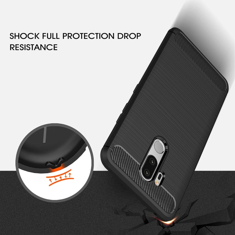 For LG G7 ThinQ Brushed Texture Carbon Fiber Shockproof TPU Protective Back Case (Black) - Mobile Accessories by buy2fix | Online Shopping UK | buy2fix